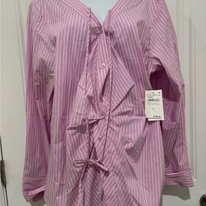 Good American Pink Striped Button Down Shirt